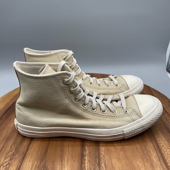 Converse Chuck Taylor All Star Hi Shoes Womens 10 Beige Leather Hi Tops Skate - Picture 1 of 8